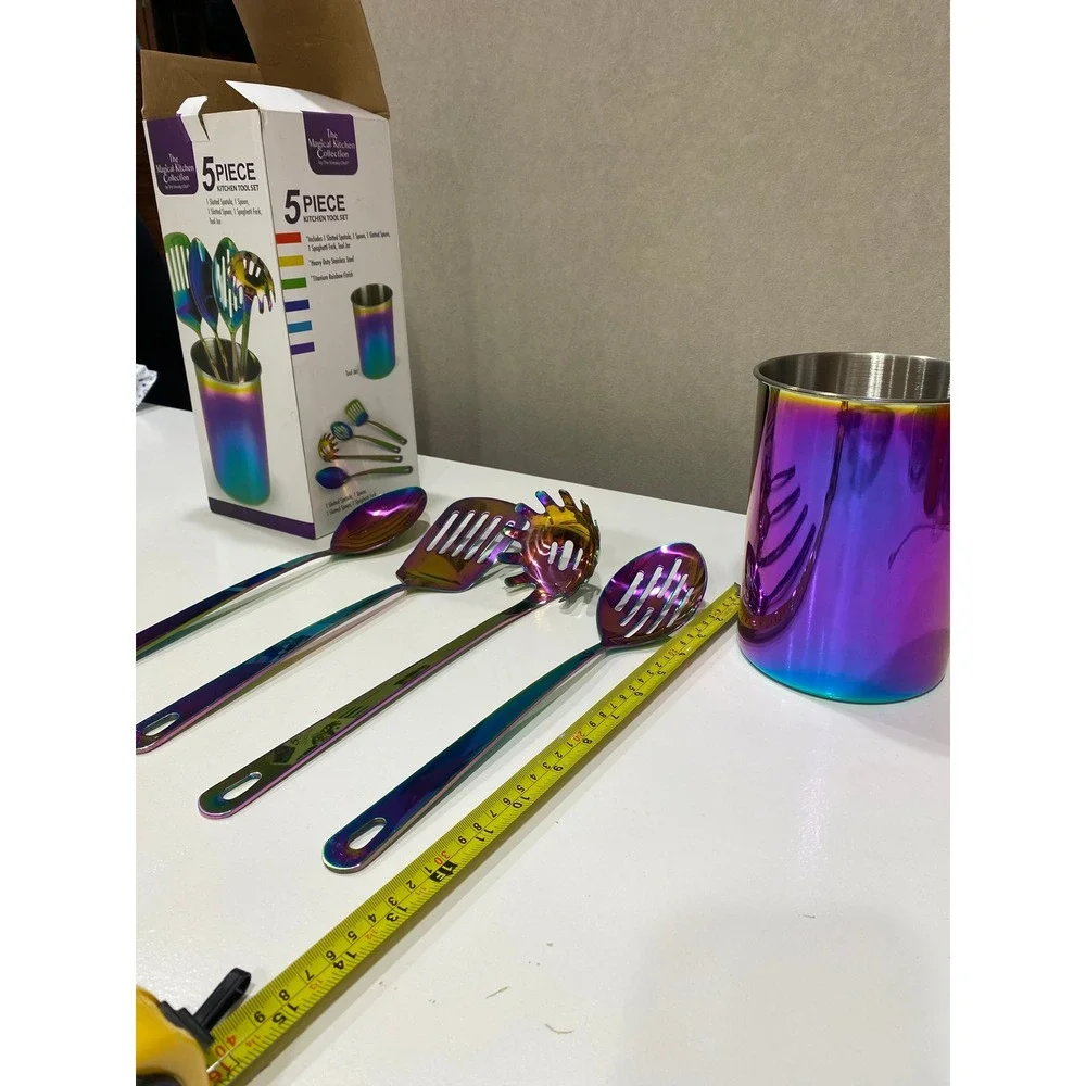 The Sneaky Chef 5 Piece Rainbow Titanium Stainless Steel Kitchen Tool Set Jar